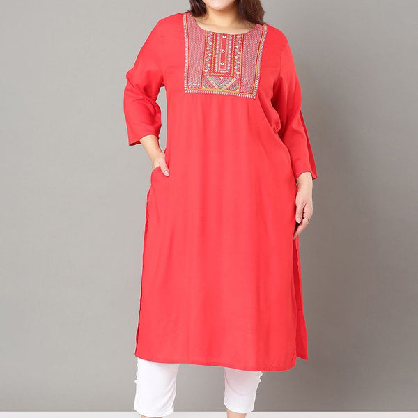 Sztori Floral Embroidered Yoke Design Sequined Straight Kurta - Distacart