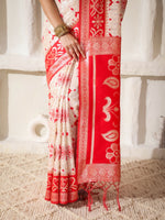 Thumbnail for Astita Linen Cotton Red & White Saree