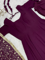 Thumbnail for Lorenvalley Fashion Women Georgette Anarkali Gown Duppta Full Set With Pent Ready To Wear - Wine - Distacart