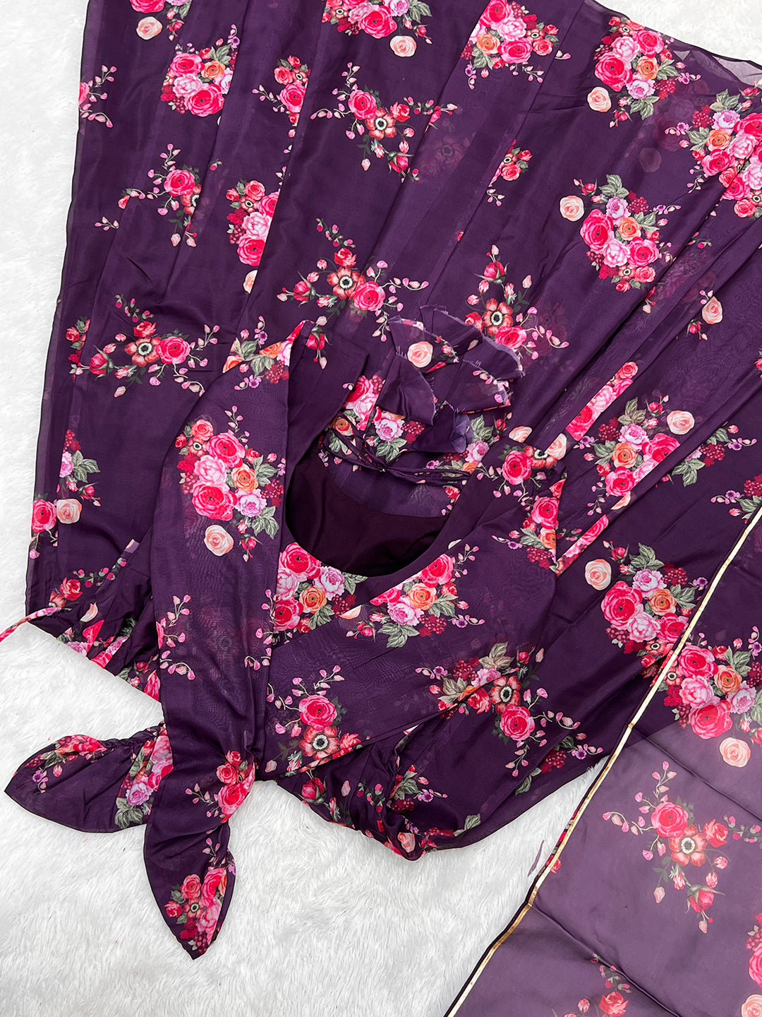 Lorenvalley Fashion Women Pure Soft Organza Silk Anarkali Kali Cut Gown With Pant Dupatta Set - Wine - Distacart