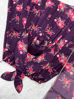 Thumbnail for Lorenvalley Fashion Women Pure Soft Organza Silk Anarkali Kali Cut Gown With Pant Dupatta Set - Wine - Distacart