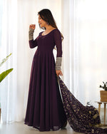 Thumbnail for Lorenvalley Fashion Women Georgette Anarkali Gown Duppta Full Set With Pent Ready To Wear - Wine - Distacart