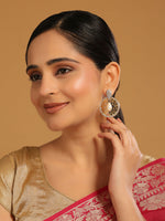Thumbnail for Nuyug 22K Gold Plated Cubic Zirconia Studded Contemporary Moon Shaped Pearl Drop Chandbalis