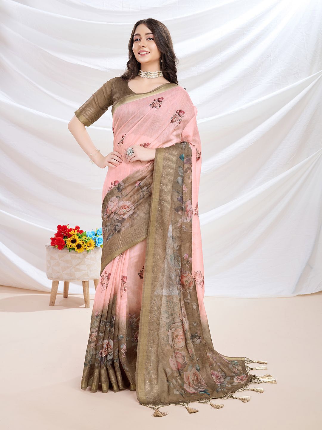 Mitera Floral Aari Work Saree With Blouse Piece - Distacart