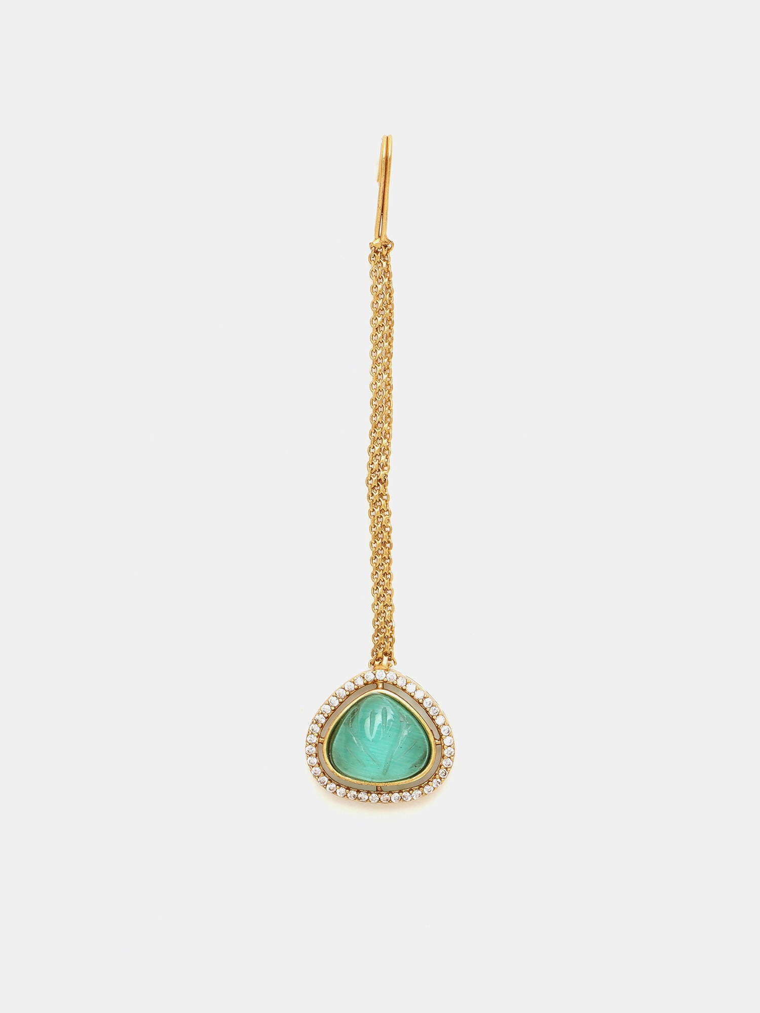Ruby Raang Gold Polished Green Stone Kundan Maang Tikka