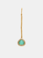 Thumbnail for Ruby Raang Gold Polished Green Stone Kundan Maang Tikka