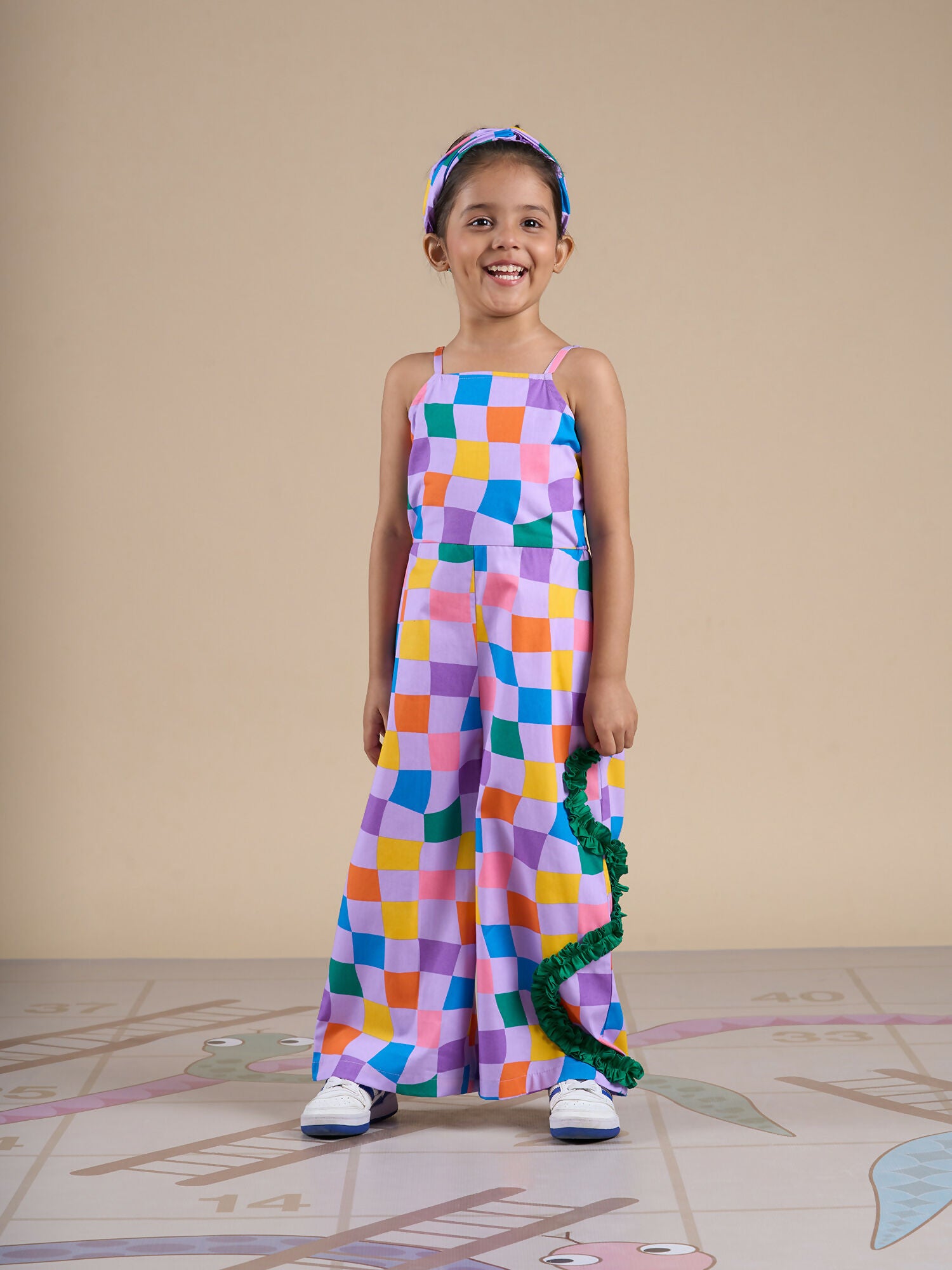 Snakes and Ladders Girls Multi Color Rotary Print Jumpsuit from Siblings Collection - Distacart