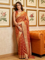 Thumbnail for Shree Shyam Fashion Rust Tissue Silk Saree - Distacart