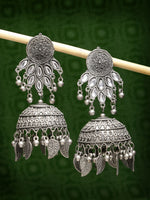 Thumbnail for NVR Women's Silver-Plated Oxidised Artificial Stones Dome Shaped Jhumka Earrings - Distacart