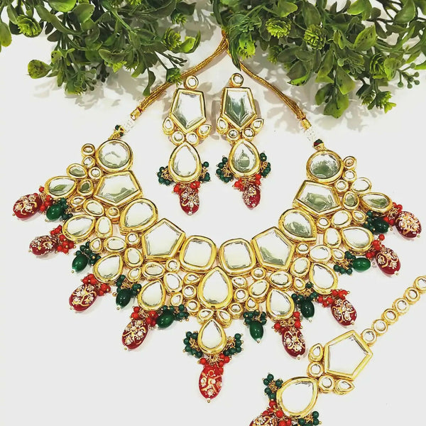 Joban Fashion Hand Made High Quality Gold Plated Base Metal Alloy Kundan Stone Studded Kundan Jewellery Set - Distacart
