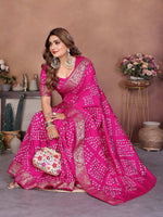 Thumbnail for Aastha Fashion Pink Pure Dola Silk Handmade Original Bandhej Saree - Distacart
