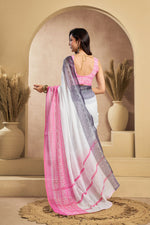 Thumbnail for Vastranavya White Digital Printed Linen Ready To Wear Designer Saree with Unstitched Blouse - Distacart