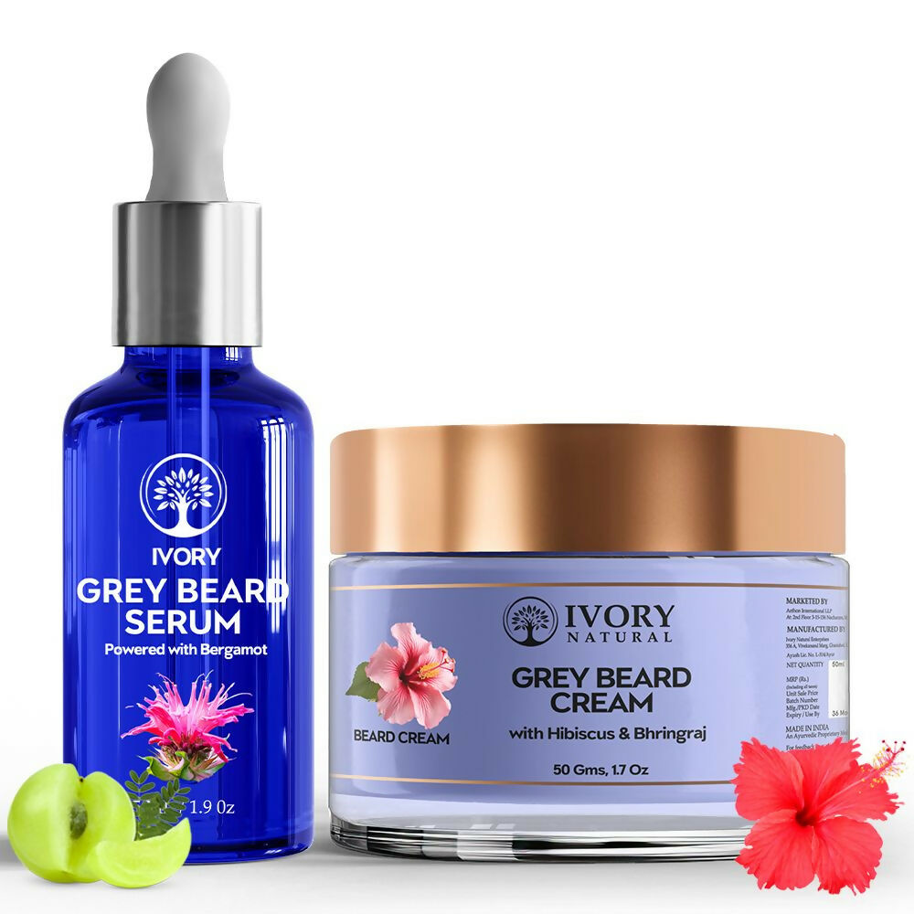 Ivory Natural Grey Combo For Beard - Serum & Cream For Rejuvenates Natural Beard Shade And Supports Natural Black Color - Distacart