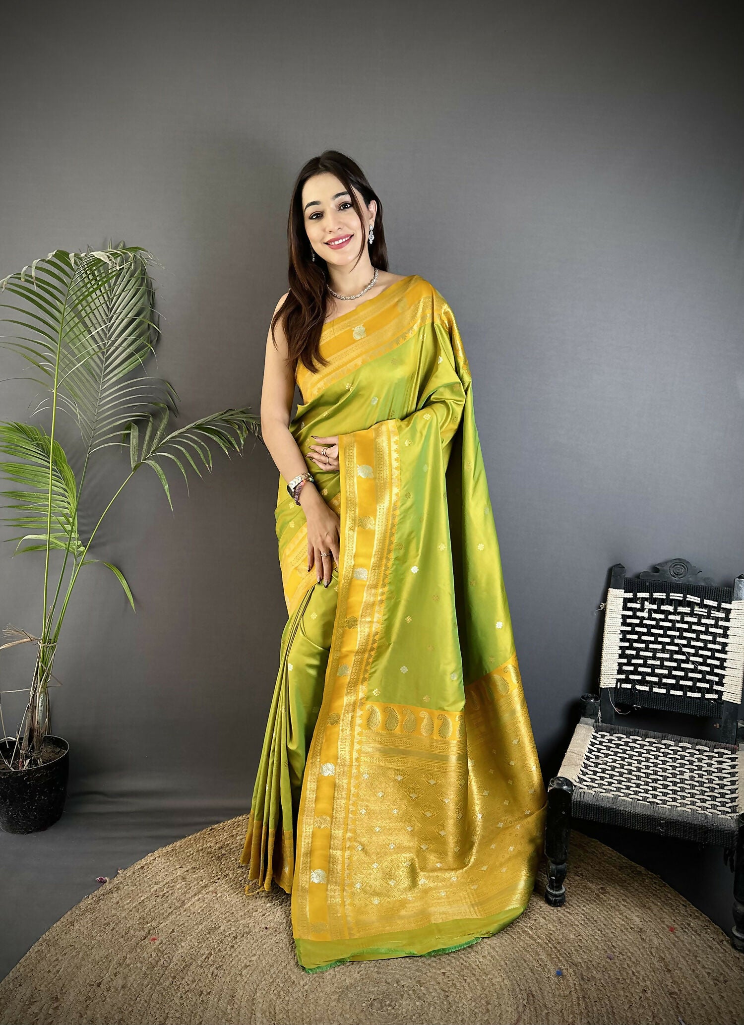 Joban Fashion Light Green Banarasi Soft Silk Woven Saree