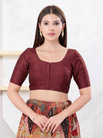 Thumbnail for Joban Fashion Maroon Dupion Silk Elbow Sleeveless Front Open Blouse
