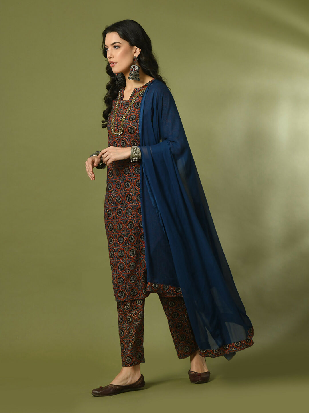 Myshka Women's Multi Printed Cotton Straight Party Kurta Set With Dupatta - Distacart