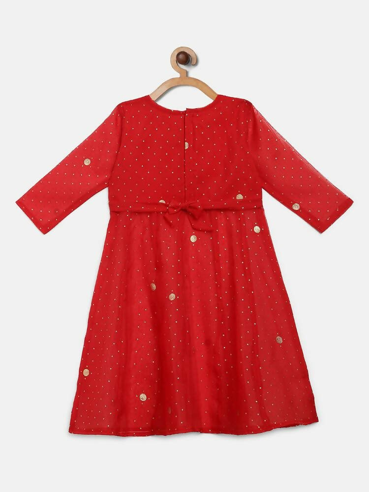 Ahalyaa Red Organza Kids Kurta Palazzo Set For Girls - Distacart