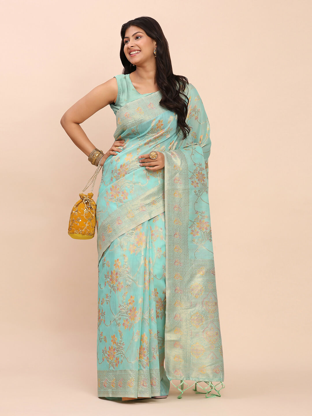 Shree Shyam Fashion Linen Cotton Sea Green Saree - Distacart