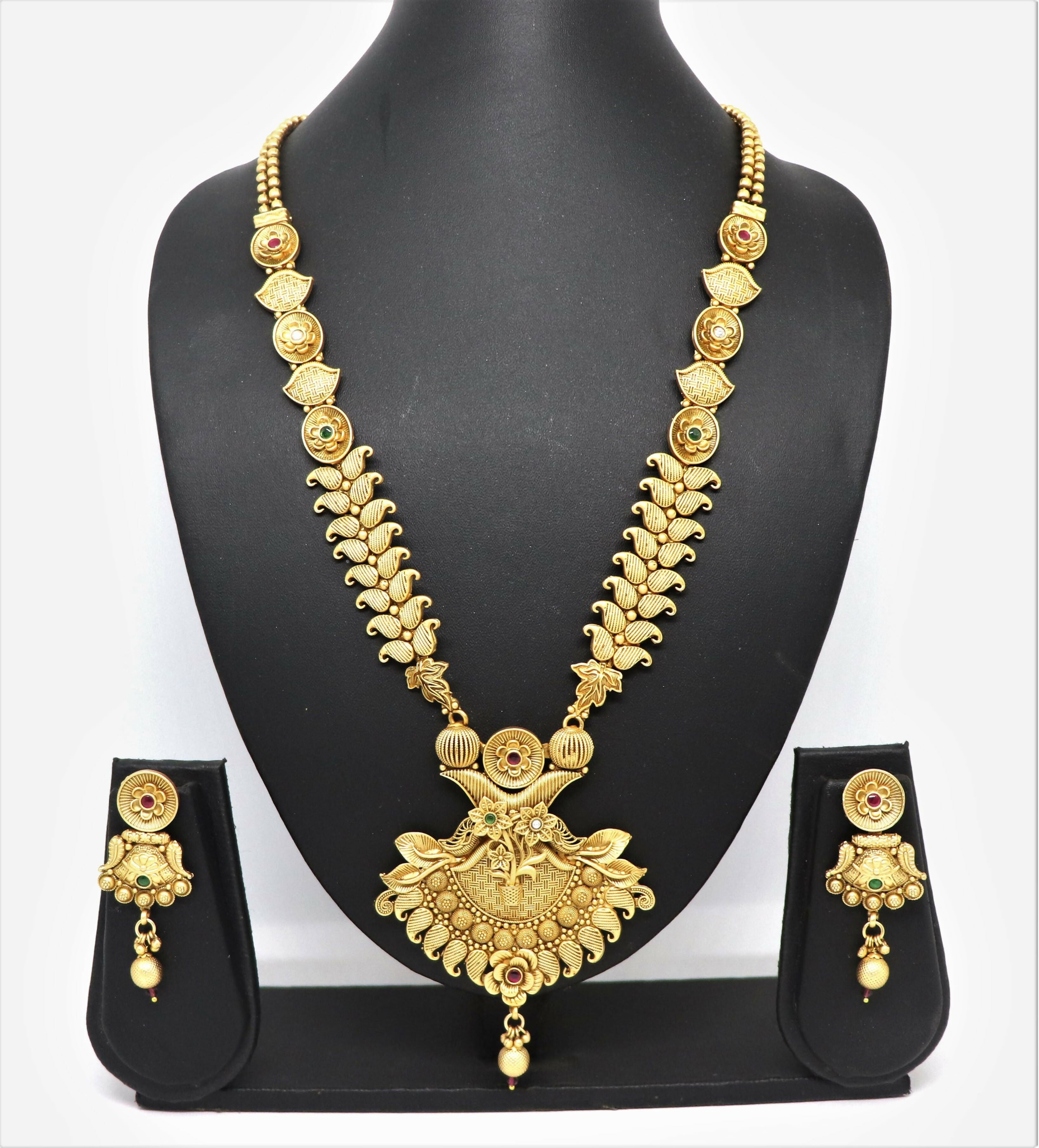 Joban Fashion Mango Design Gold Pure Brass With Rajwadi Polish Necklace Set - Dista