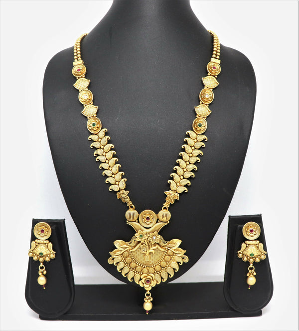 Joban Fashion Mango Design Gold Pure Brass With Rajwadi Polish Necklace Set