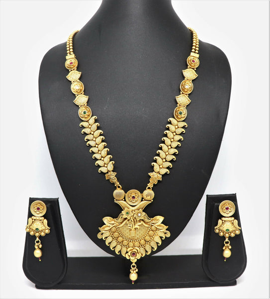 Joban Fashion Mango Design Gold Pure Brass With Rajwadi Polish Necklace Set
