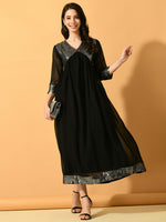 Thumbnail for Myshka Women's Black Fit and Flare Party Dress - Distacart