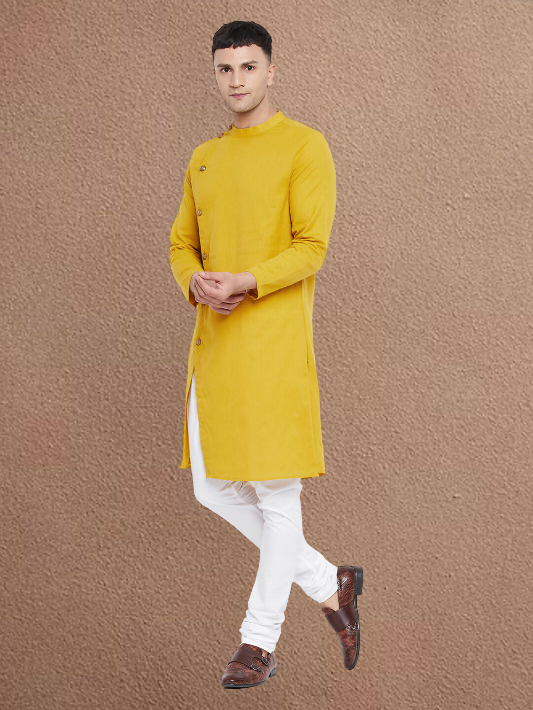 Even Apparels Men's Asymetrical Yellow Sherwani Kurta - Distacart