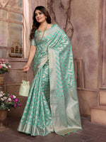 Thumbnail for Aastha Fashion Sea Green Soft Organza Silk Weaving Saree - Distacart