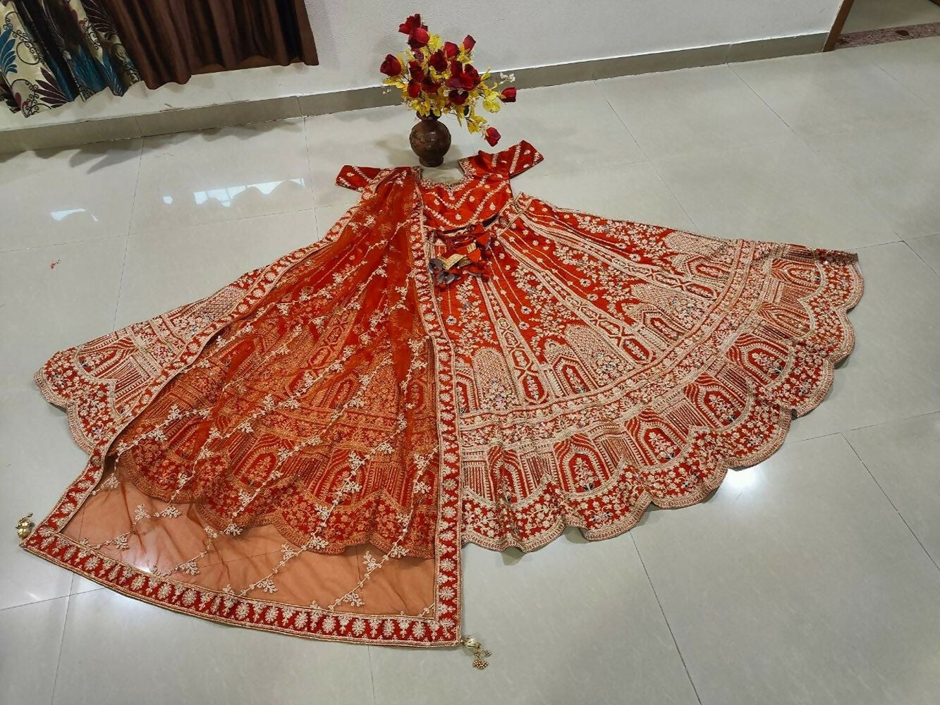 Lehenga Mart Orange Designer Wedding Wear Lehenga Choli - Dista