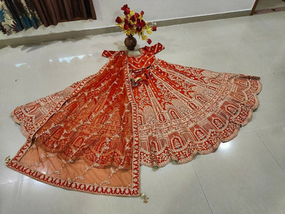 Lehenga Mart Orange Designer Wedding Wear Lehenga Choli - Dista