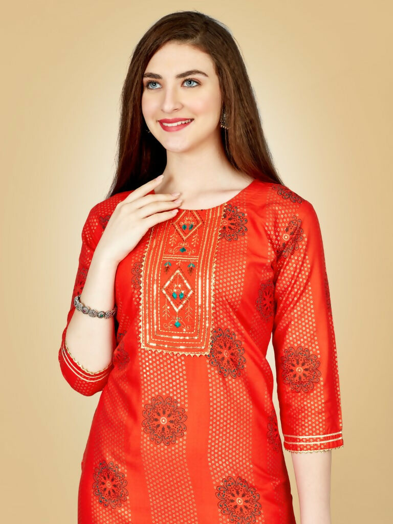 Jyoti Fashion Women's Orange Viscose Rayon Embroidered Kurta Pant Set - Distacart