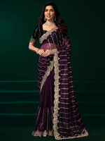 Thumbnail for Joban Fashion Wine Net Party Wear Sarees - Distacart