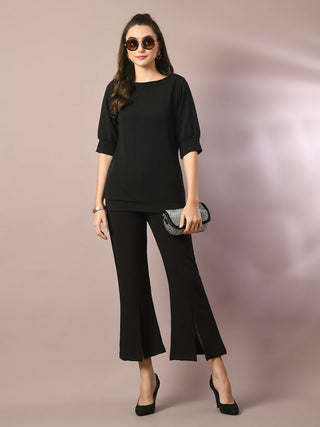 Myshka Women's Black Solid Boat Neck Party Top - Distacart