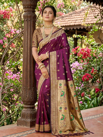 Shree Shyam Fashion Wine Soft Silk Saree - Dista