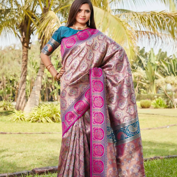 Vastranavya Boutique Collection Kanjivaram Soft Silk Saree With Unstitched Blouse -  Dark_Peach - Distacart
