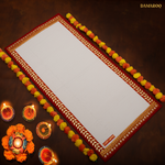 Thumbnail for Damaroo 2x4 ft | Majestic Nylon Pooja Mat | Orange Sequins & Gotapatti Border - White - Distacart