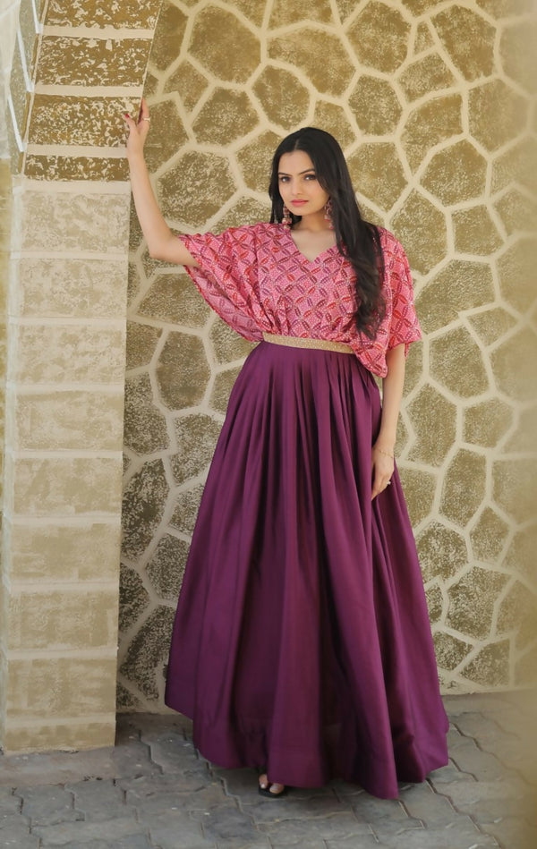 Jyoti Fashion Women's Wine Printed with Sequins Chinon Anarkali Dress - Distacart