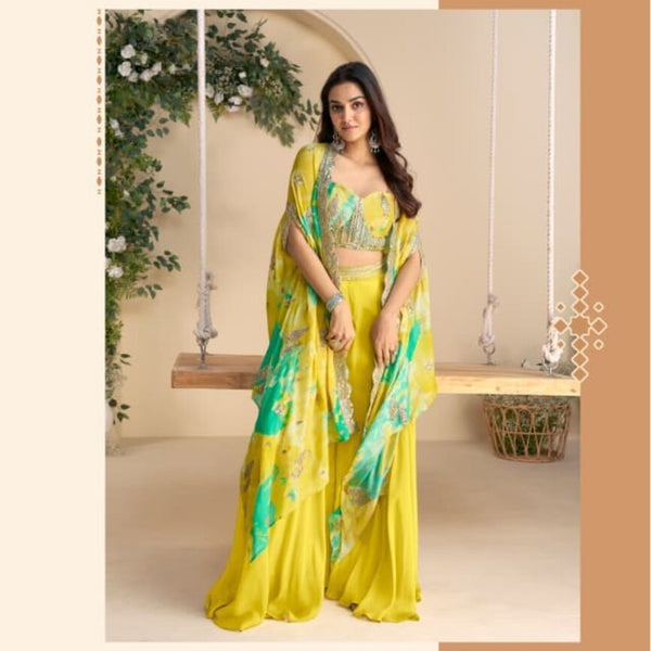 Aarshi Fashions Green Silk Indowestern