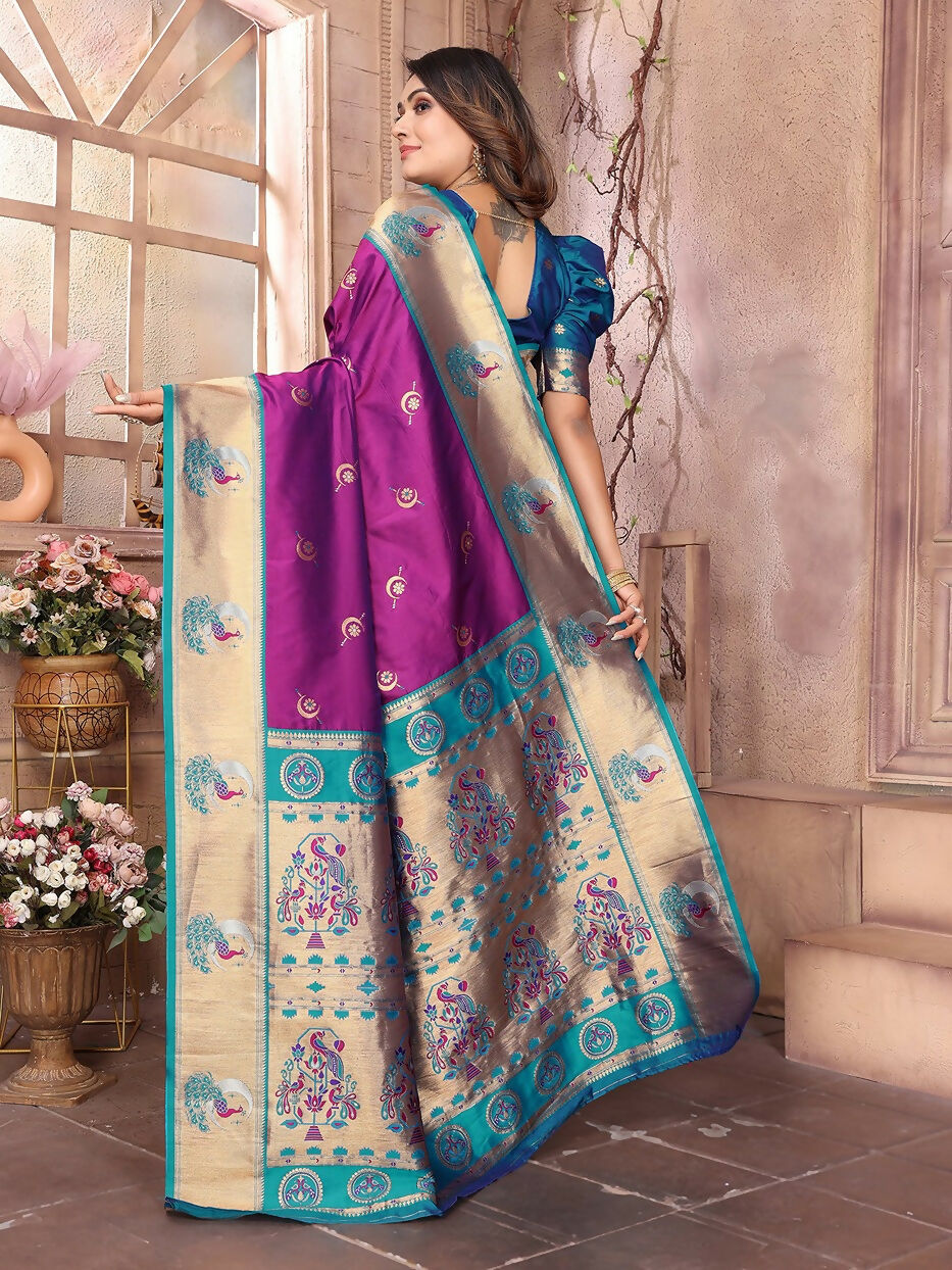 Joban Fashion Paithani Purple Woven Soft Silk Saree