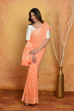 Thumbnail for Very Much Indian Handblock Printed Cotton Saree With Natural Dyes - Light Peach - Distacart