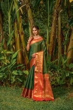 Thumbnail for Jyoti Fashion Women's Bottle Green Kanjivaram Silk Zari Woven Saree with Blouse - Distacart