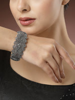 Thumbnail for NVR Women's Silver-Toned German Silver Oxidised Kada Bangle - Distacart