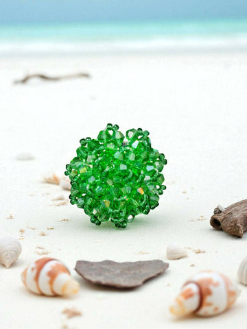 Inhanns Rang-E-Roshan Adjustable Ring – Handmade Crystal Statement Ring - Light Green - Distacart