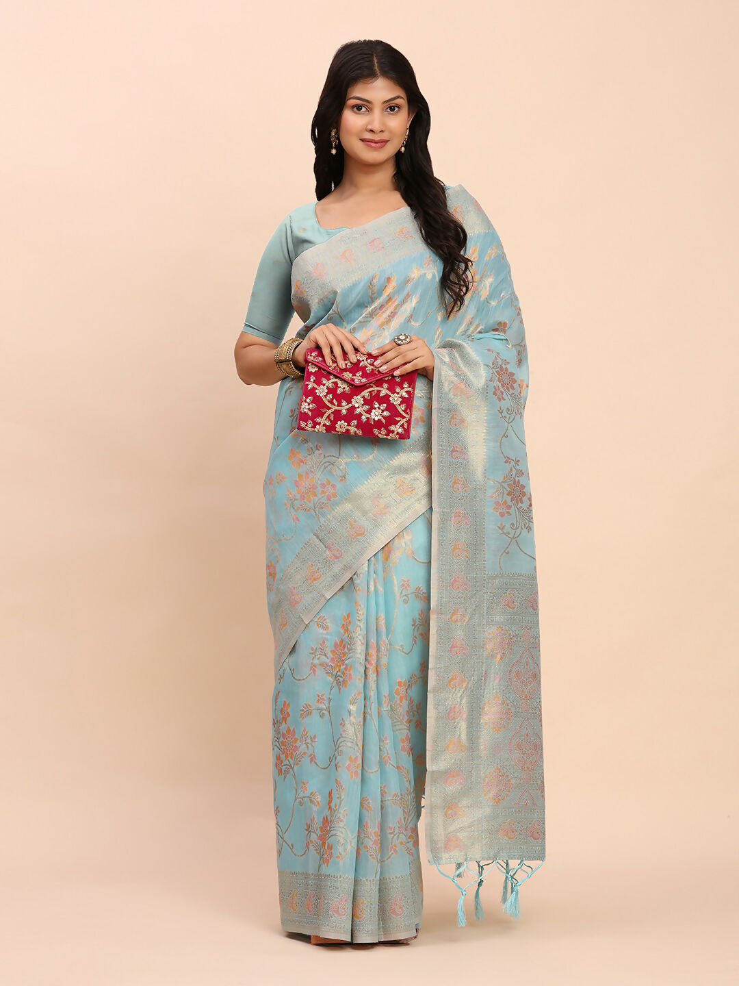 Astita Linen Cotton Sky Blue Saree