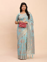 Thumbnail for Astita Linen Cotton Sky Blue Saree