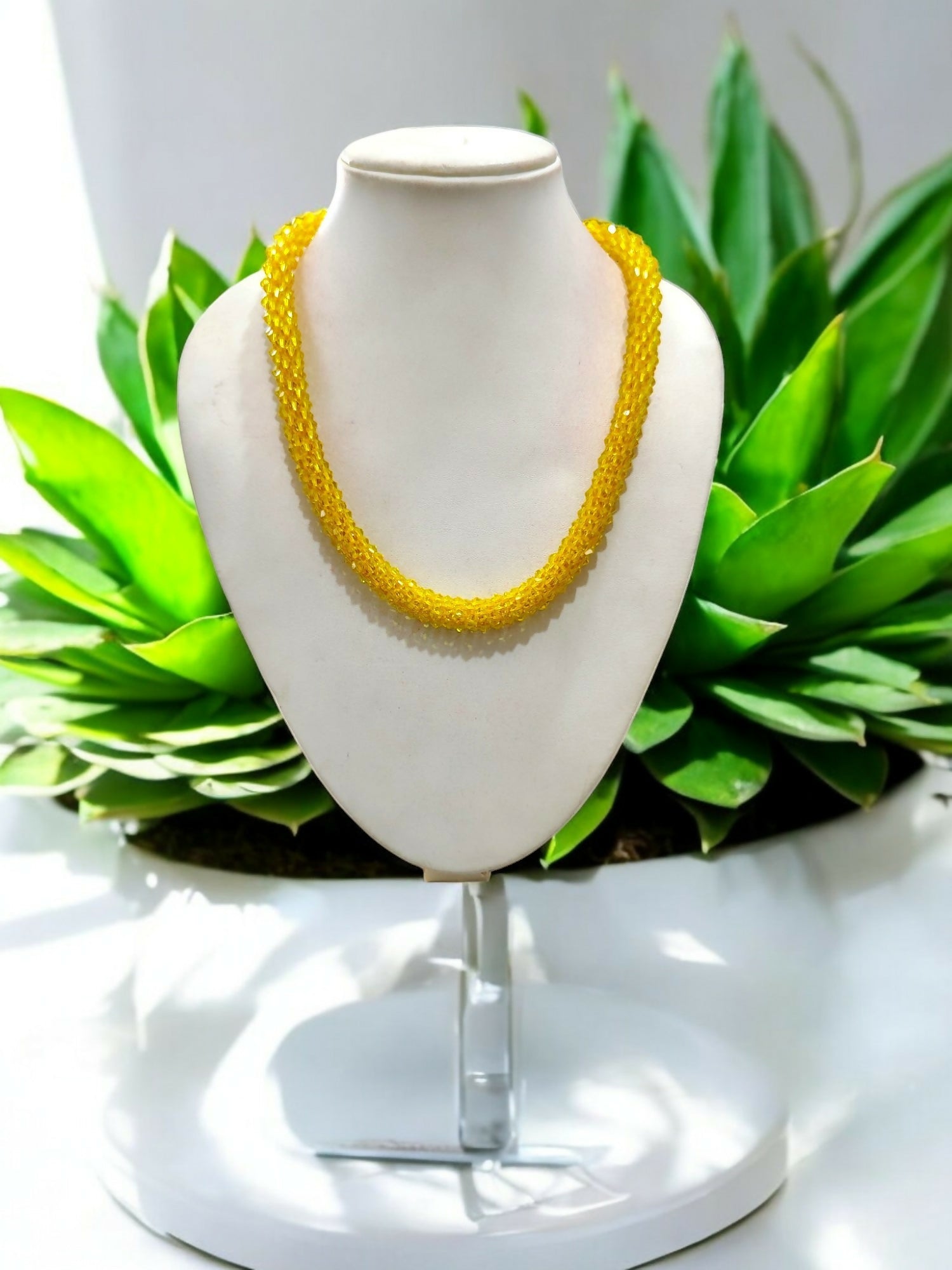 Inhanns Noor-E-Jalwa – Handmade Crystal Bead Necklace -Adjustable - Yellow Only Necklace - Distacart