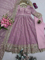 Thumbnail for Teeya Creation Onion Fendy Silk Designer Heavy Work Wedding Wear Long Gown - Distacart