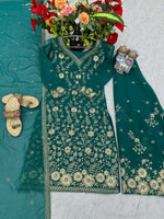 Thumbnail for Teeya Creation Womens New Heavy Fox Georgette Fabric With Heavy Embroidery Work Green Kurta Set - Dista