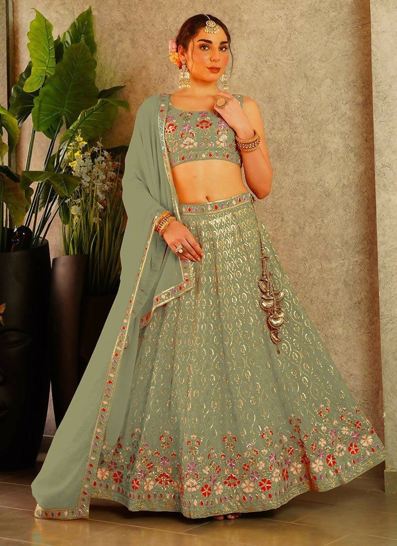 Lehenga Mart Pista Faux Georgette Designer Bollywood Style Wedding Wear Lehenga Choli - Dista
