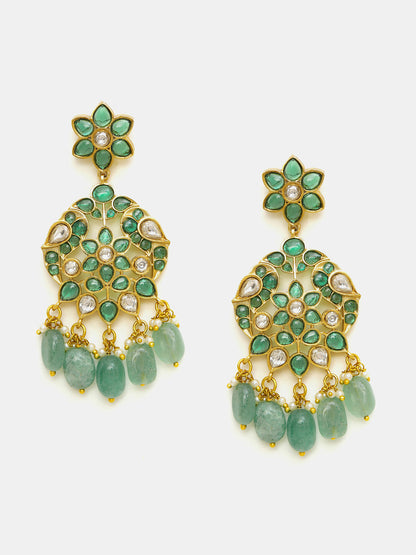 Ruby Raang Gold Polished Green Kundan Earrings - Dista
